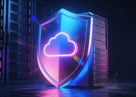 Zu sehen ist ein fiktives Schutzschild, die eine Wolke "Cloud" enthält.