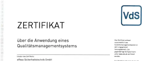 effexx VdS Zertifikat Qualitaetsmanagementsystem DIN EN ISO 9001 2008 gueltig 12 07 2026 bis 11 07 2029