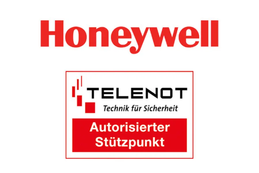 Logos unserer Partner aus dem Segment der Alarmanlagen: Honeywell und Telenot.