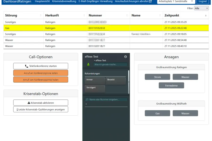 Ein Screenshot des Dashboards der Stadtwerke Ratingen.