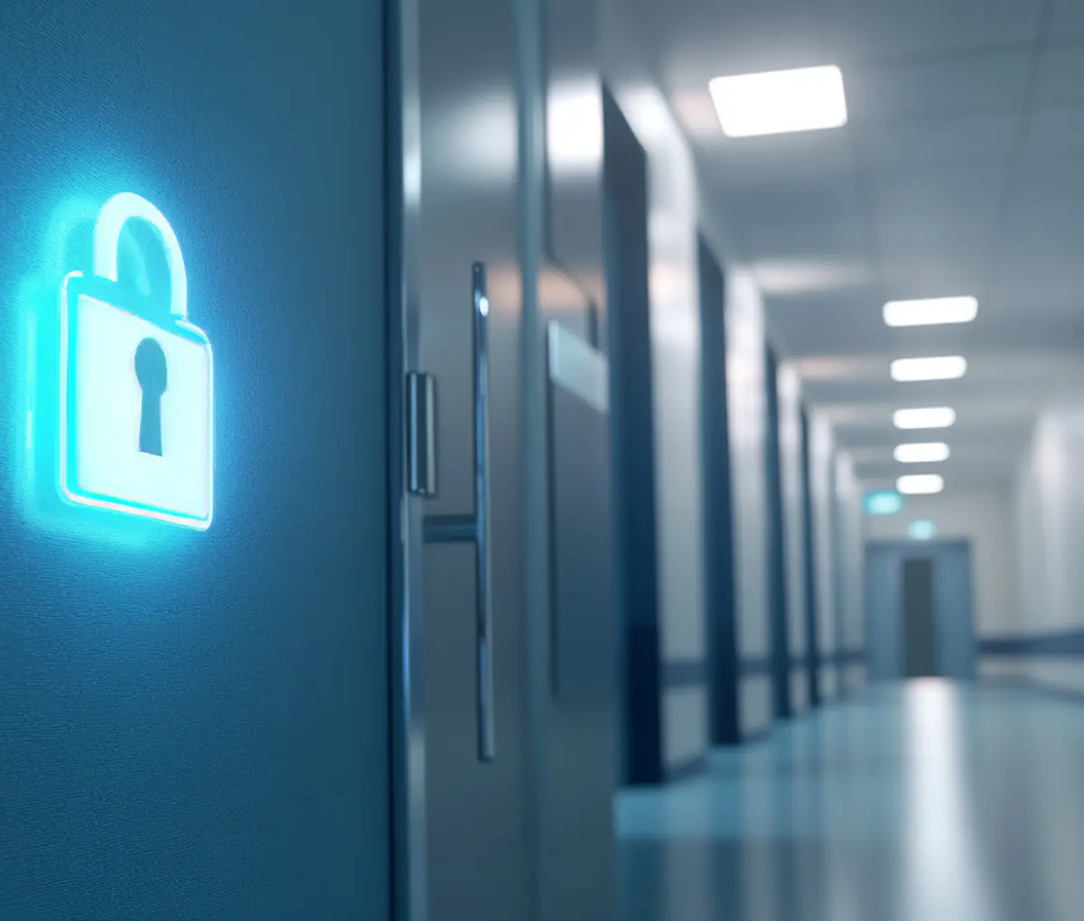 Ein Flur mit einem Sicherheitsschloss vor dem Zutritt über die Tür.