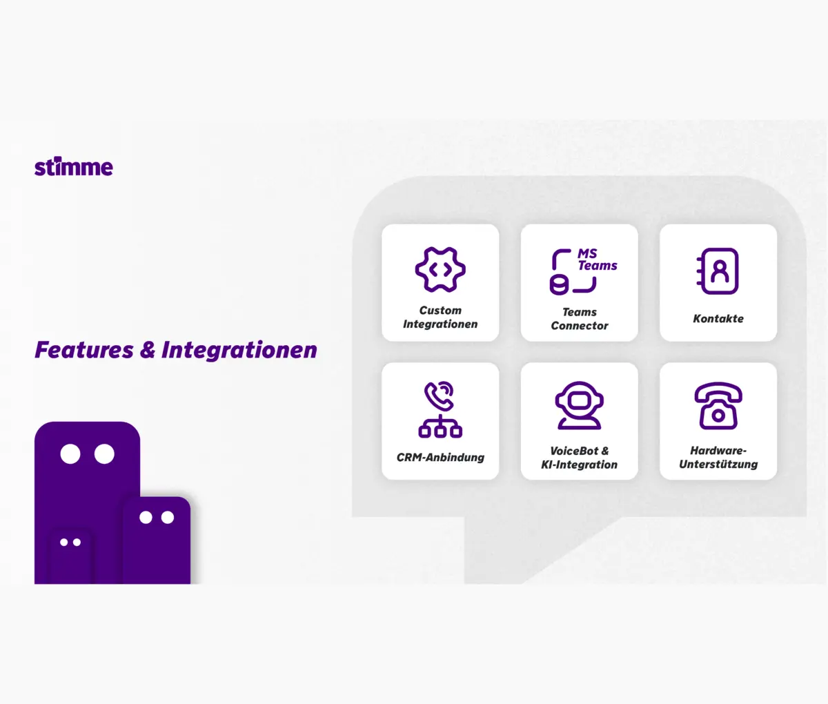 Kachelgrafik mit verschiedenen Merkmalen der Stimme.